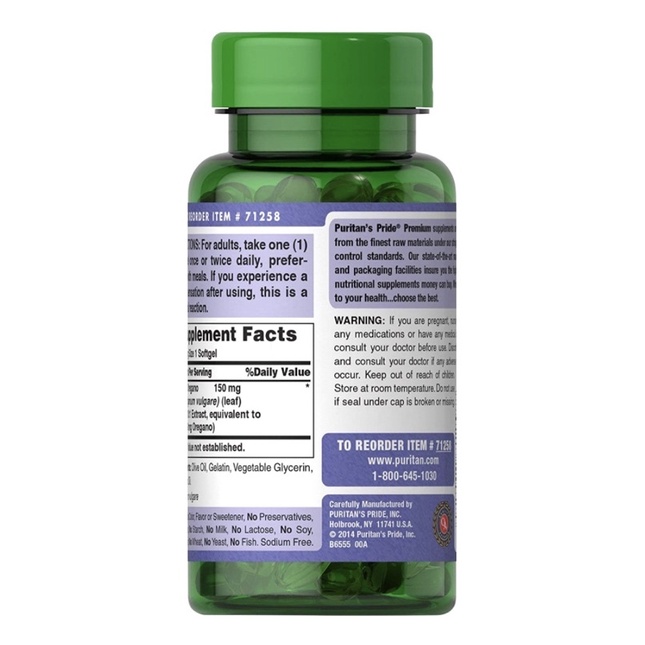 Viên uống kháng khuẩn từ tinh dầu cây kinh giới Oil of Oregano Puritan's Pride 180 viên USA