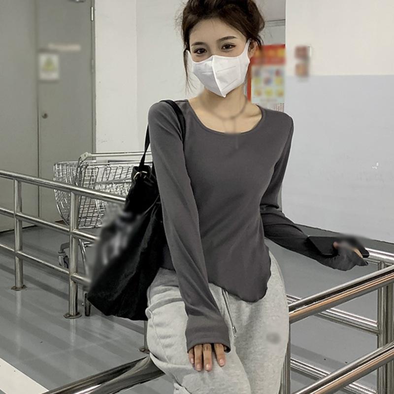 Áo thun tay dài màu trơn thiết kế độc đáo thời trang cho nữ