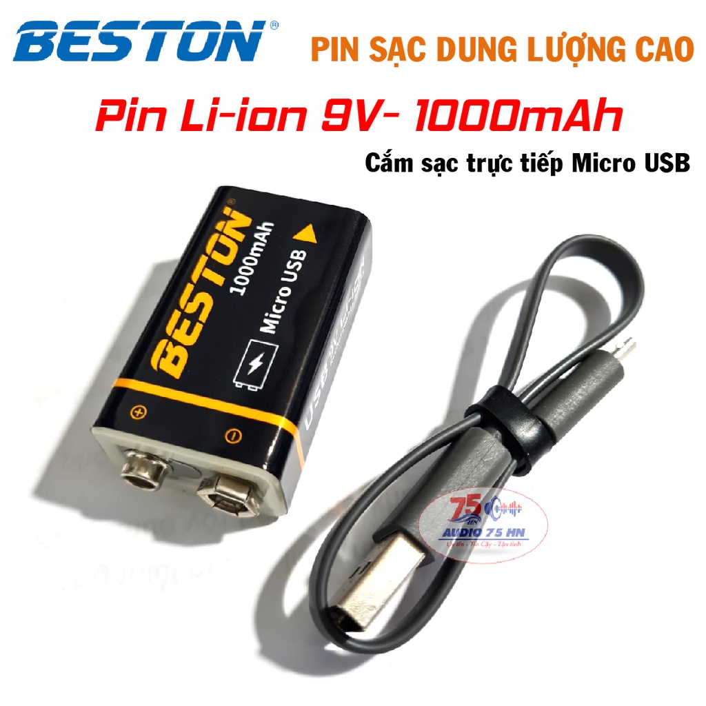 01 viên Pin sạc Lion 9v Beston cao cấp dung lượng cao 1000mAh sạc trực tiếp bằng cáp micro USB