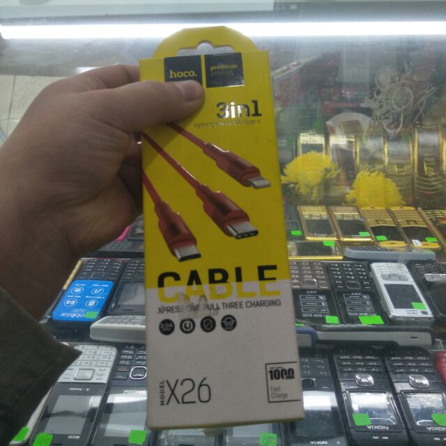 Cáp sạc hoco x26 3 trong 1(lighting+tye_c,micro).