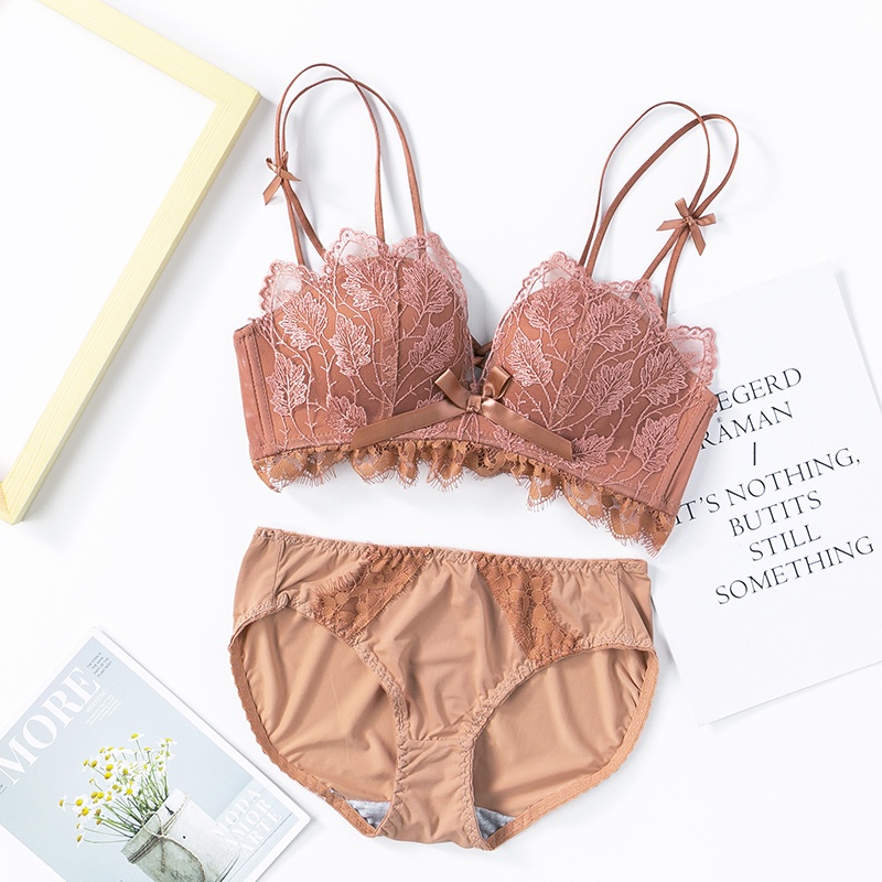 Set Áo Lót Nâng Ngực Thêu Hoa + Quần Lót Ren Thời Trang Cho Nữ
