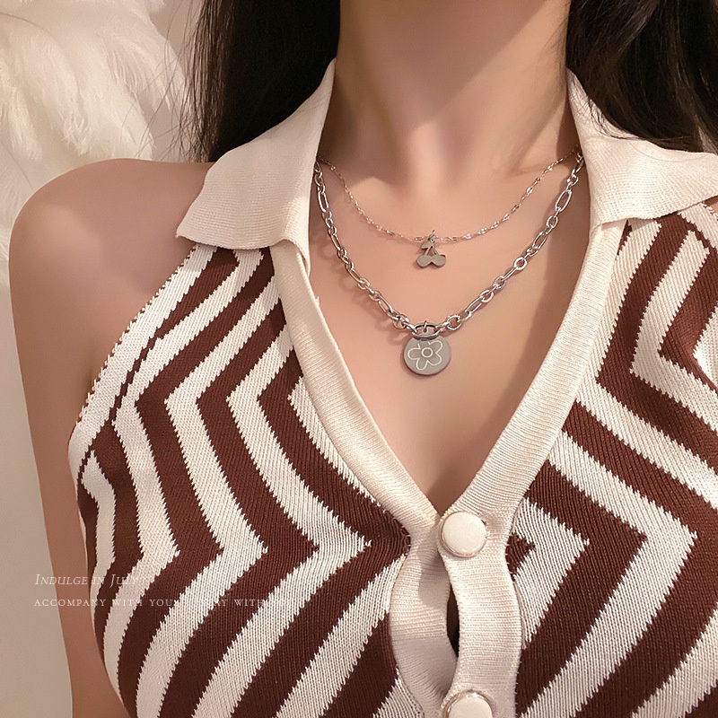 Vòng cổ nhiều lớp bằng kim loại mặt hình hoa anh đào phong cách cổ điển