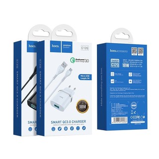 Combo trọn Bộ sạc Hoco C12Q hỗ trợ Quick Charge 3.0 18W kèm cáp Micro USB