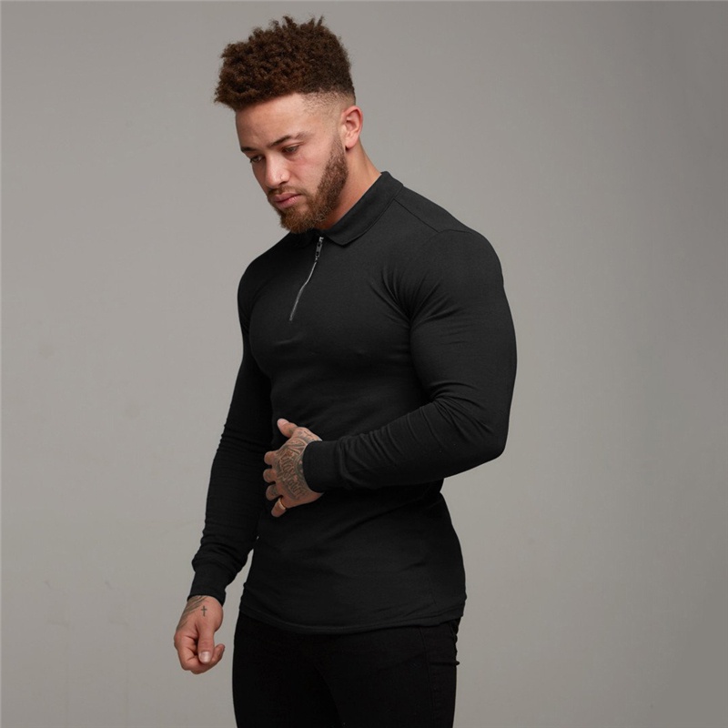 Áo thể thao tay dài có dây khóa kéo màu trơn dành cho nam