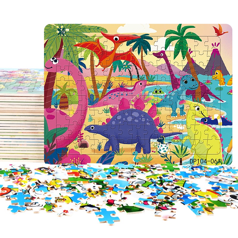 Bộ Đồ Chơi Xếp Hình Khủng Long Hoạt Hình 104 Mảnh Dày Dặn Giáo Dục Sớm Cho Bé