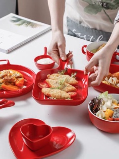 (Lẻ món) Bát đĩa gốm sứ màu đỏ cao cấp
