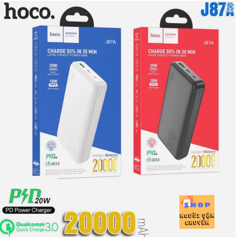CHÍNH HÃNG Pin/Sạc Dự Phòng Hoco 20000Mah J87A 20W Sạc Siêu Nhanh 2 Cổng USB-C: 5V/3A BH 6 Tháng