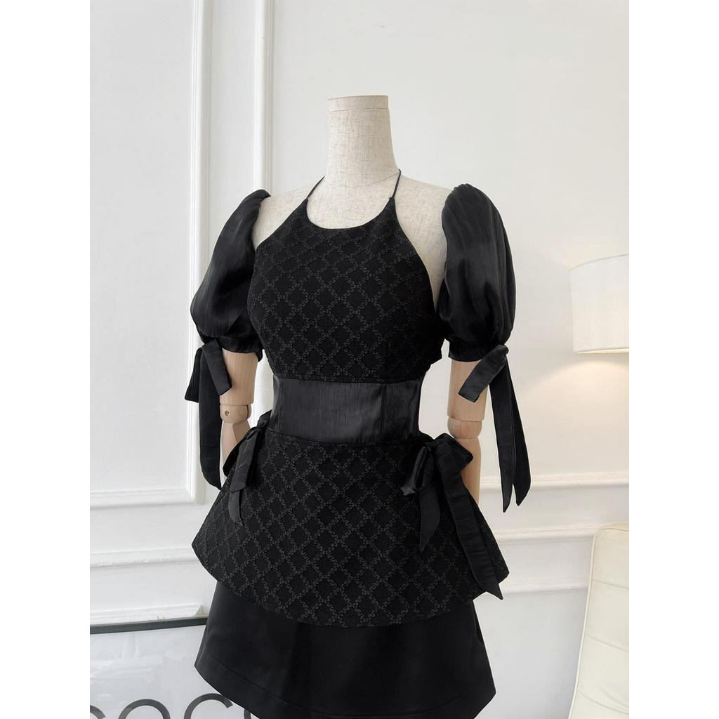 [HÀNG THIẾT KẾ CAO CẤP] Áo Peplum Cổ Yếm Tay Phồng Cut Out Lưng Công Sở / Đi Tiệc Sang Trọng Màu Trắng / Đen
