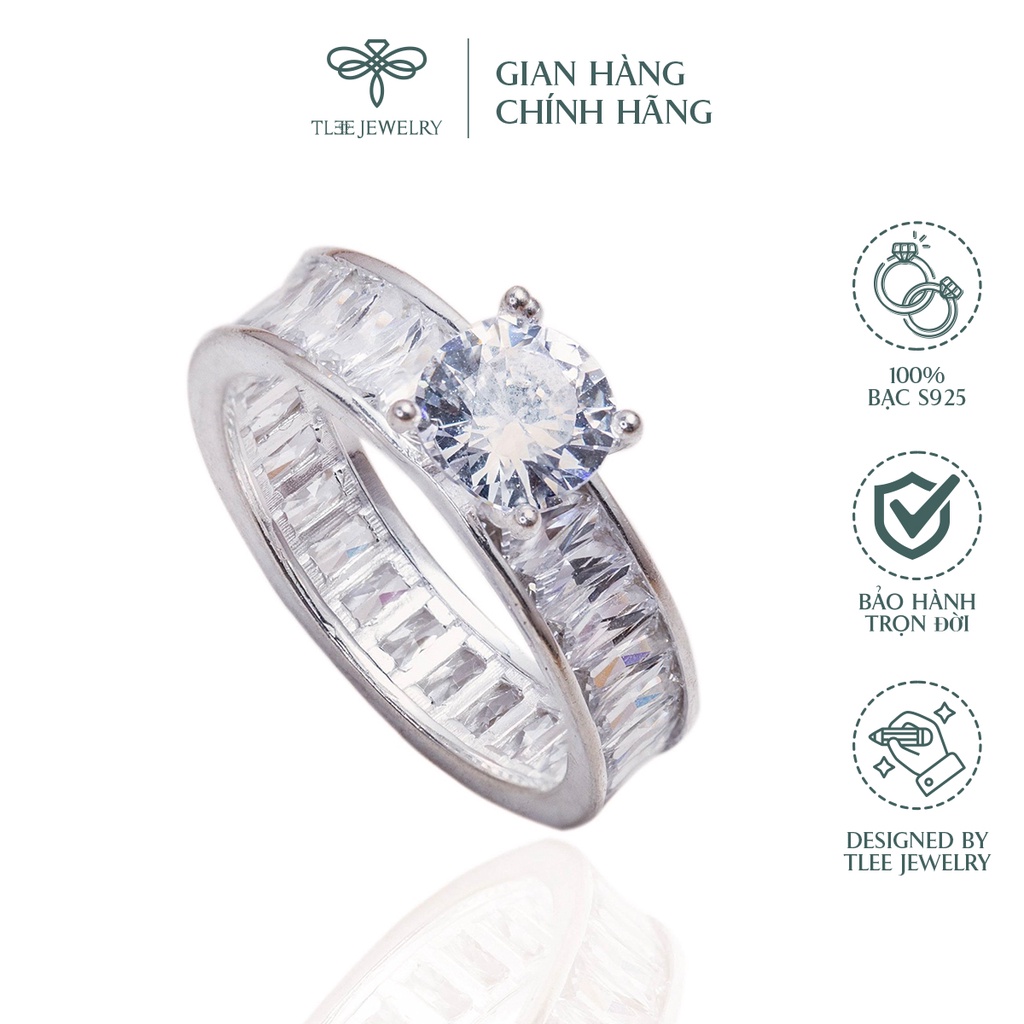 Nhẫn bạc nữ TLEE trụ đá bốn chấu viền đá kết cao cấp NCJ A0101