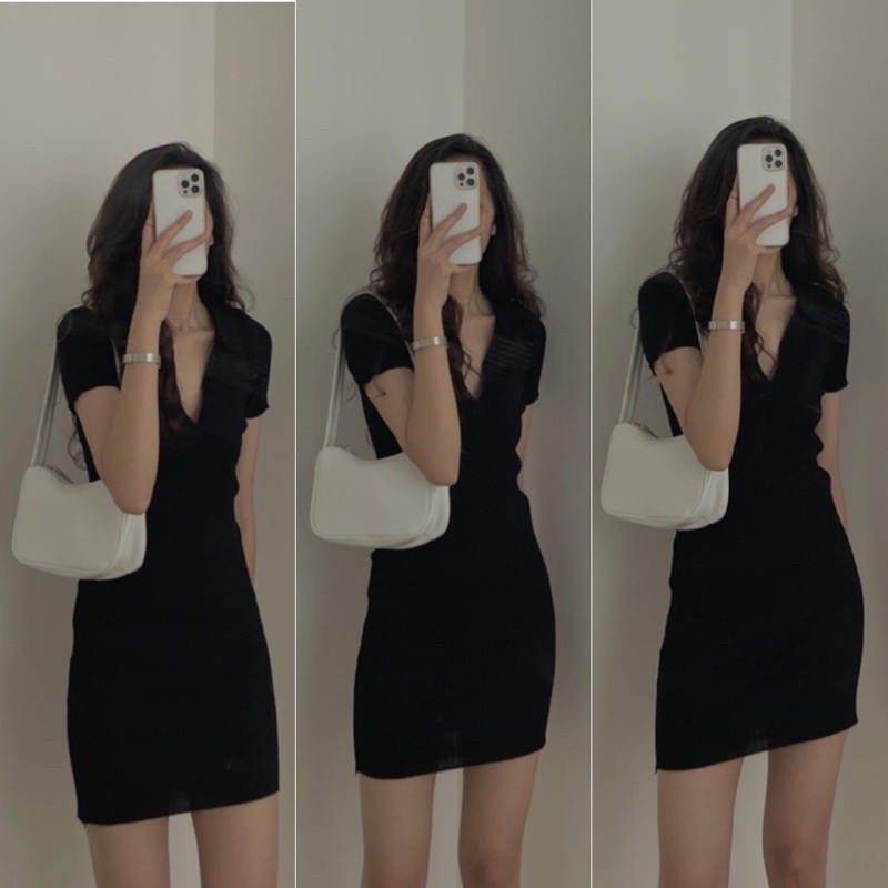 Đầm thun gân polo ulzzang