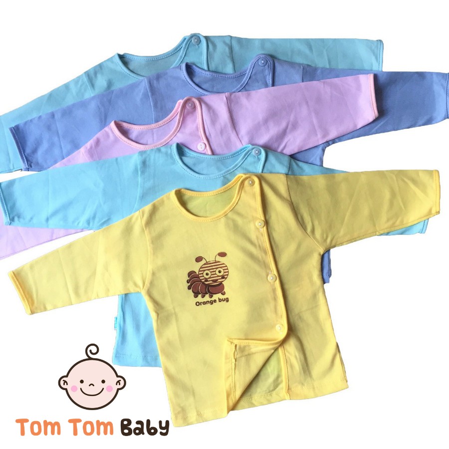 Áo sơ sinh (1 cái) cotton Thái Hà Thịnh | Mẫu Tay Dài Cài Lệch Màu | Size 1-3 (ss-9kg)| Chất vải thun cotton mềm, mịn