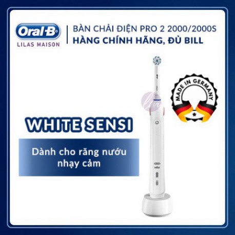 GIẢM GIÁ Bàn chải điện Oral B (Chính Hãng Đủ Bill) Pro 2 2000 và 2000s, báo lực chải. Pin cực trâu, sản xuất tại Đức mua