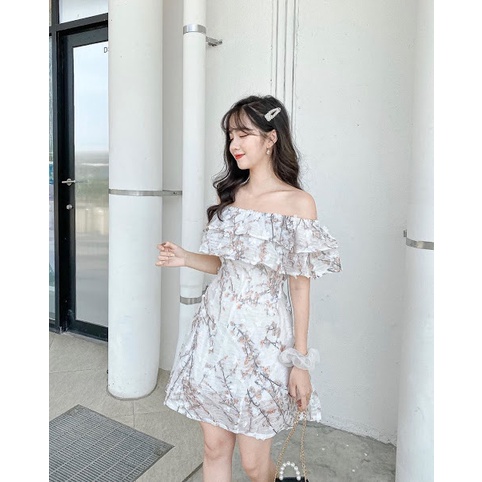 ĐẦM DỰ TIỆC TRỄ VAI WINDY DRESS VÀI THÊU HOA 3D NỔI