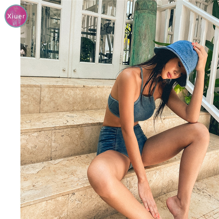 Korean style swimwear, sexy high-waist bikini, high-quality denim fabric, beachwear#Y33 | BigBuy360 - bigbuy360.vn