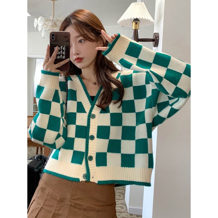 Áo Khoác Cardigan Dệt Kim Dáng Rộng Cổ Chữ v Tay Dài Phong Cách Hàn Quốc Thời Trang Mùa Thu Mới 2021 Dành Cho Bạn Nữ