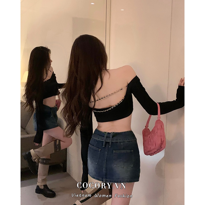 Cocory vn Áo Croptop Trễ Vai Tay Dài Thiết Kế Hợp Thời Trang Cho Nữ