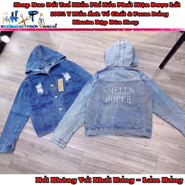 Áo Khoác Jeans Nữ có Nón Mũ Coton Cao Cấp  Phối Túi To Cào Rách Thêu Chữ Thời Trang 2020-Hàng Có Sẵn | BigBuy360 - bigbuy360.vn