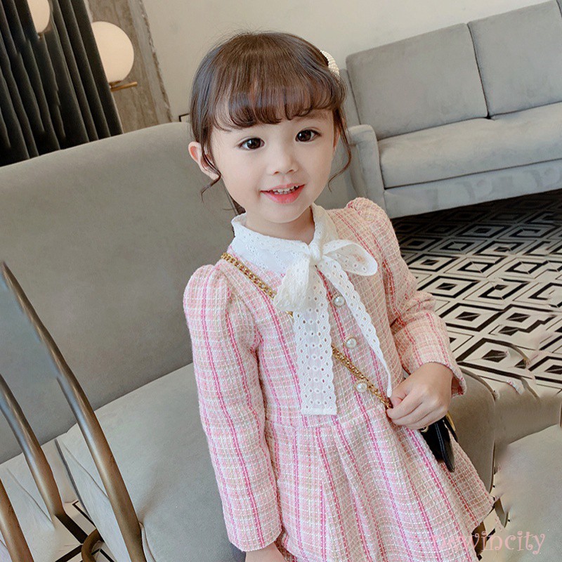 Váy tay dài họa tiết kẻ sọc thời trang xinh xắn dành cho bé gái