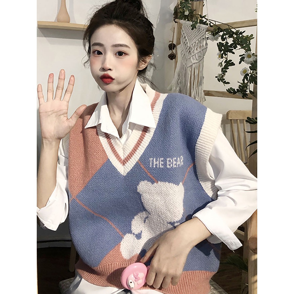(Ảnh thật) Set áo Gile cổ tim kèm áo sơ mi trắng phong cách Hàn Quốc