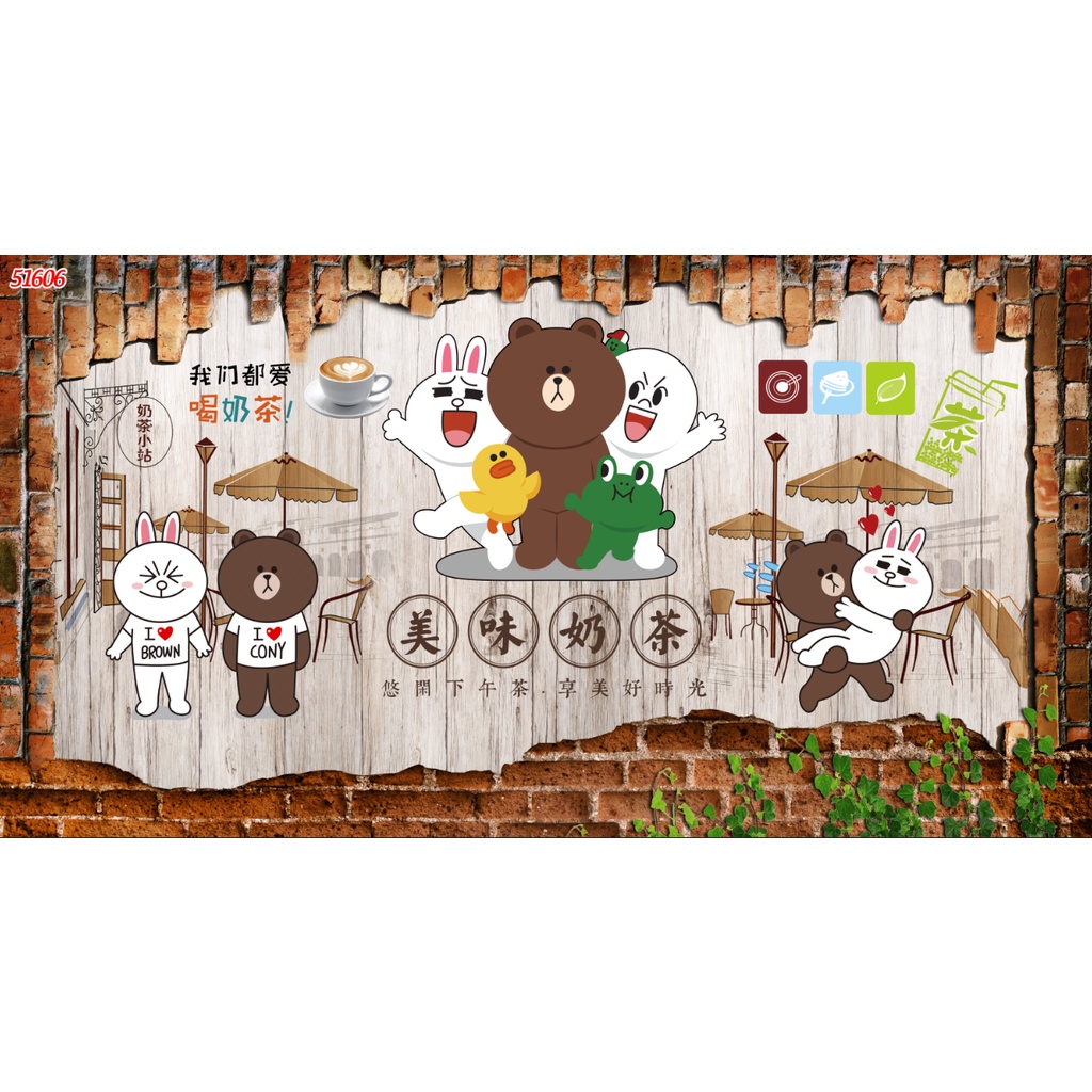 Tranh dán tường quán ăn Quán Cafe, Trà Sữa, Trang Trí Cửa Hàng