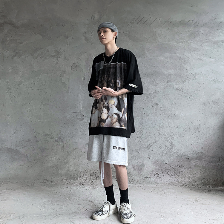 Áo thun tay ngắn ngoại cỡ size M-2XL họa tiết mùa hè phong cách hip hop đường phố Hồng Kông cao cấp cho nam thanh niên