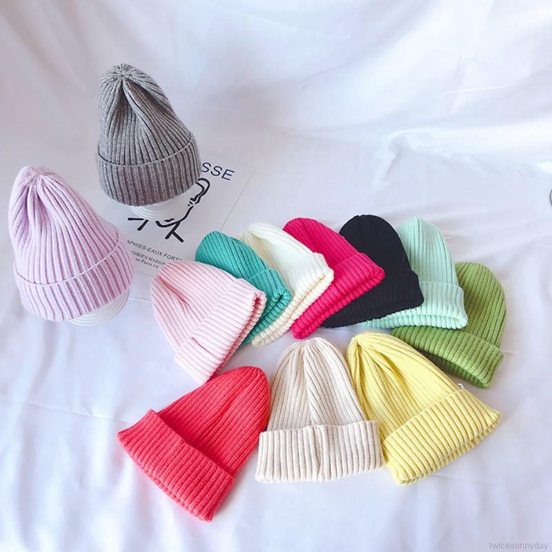 Mũ len màu trơn ấm áp cho bé