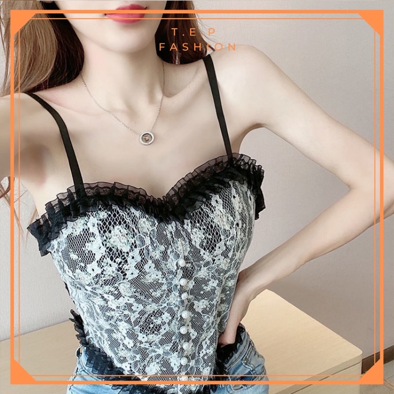 [CÓ SẴN ] Áo Bra Ren, Áo 2 Dây Ren Hoa Nổi Có Mút Ngực Sexy Tep Fashion - A2D001