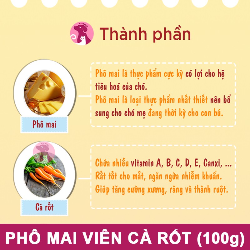 Snack Phô Mai Viên Cà Rốt BOW WOW - Thức ăn hamster, chó, mèo... (100g) CARROT CHEESE BALL DOG TREAT