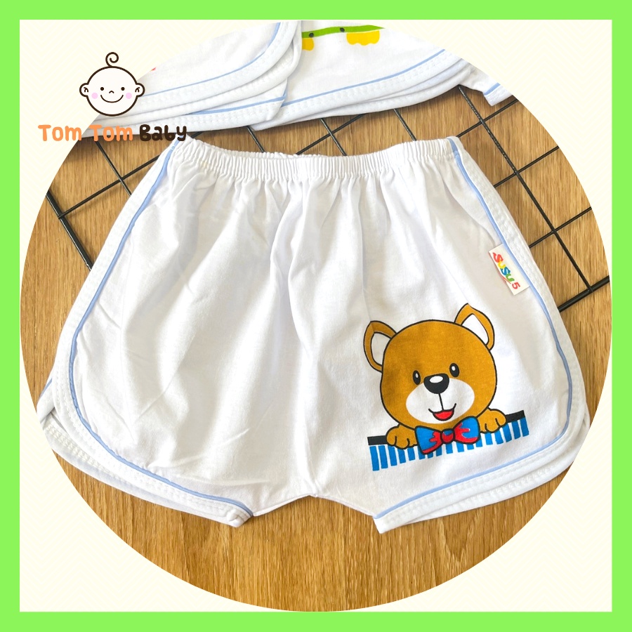Quần đùi cotton SUSU ( 1 cái) cho bé trai, bé gái | Mẫu Trắng Viền Đôi | Size 1-8 cho bé 5-21kg