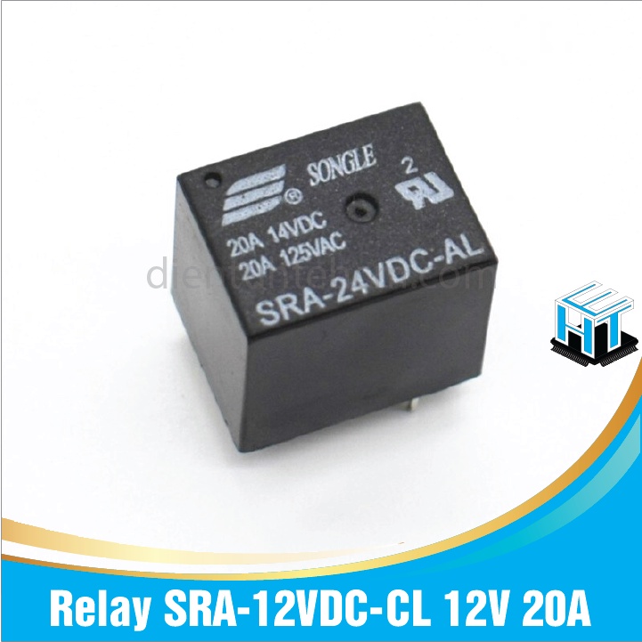 Relay SRA-12VDC-AL 12V 20A 4 chân và Relay SRA-12VDC-CL 12V 20A 5 chân chất lượng