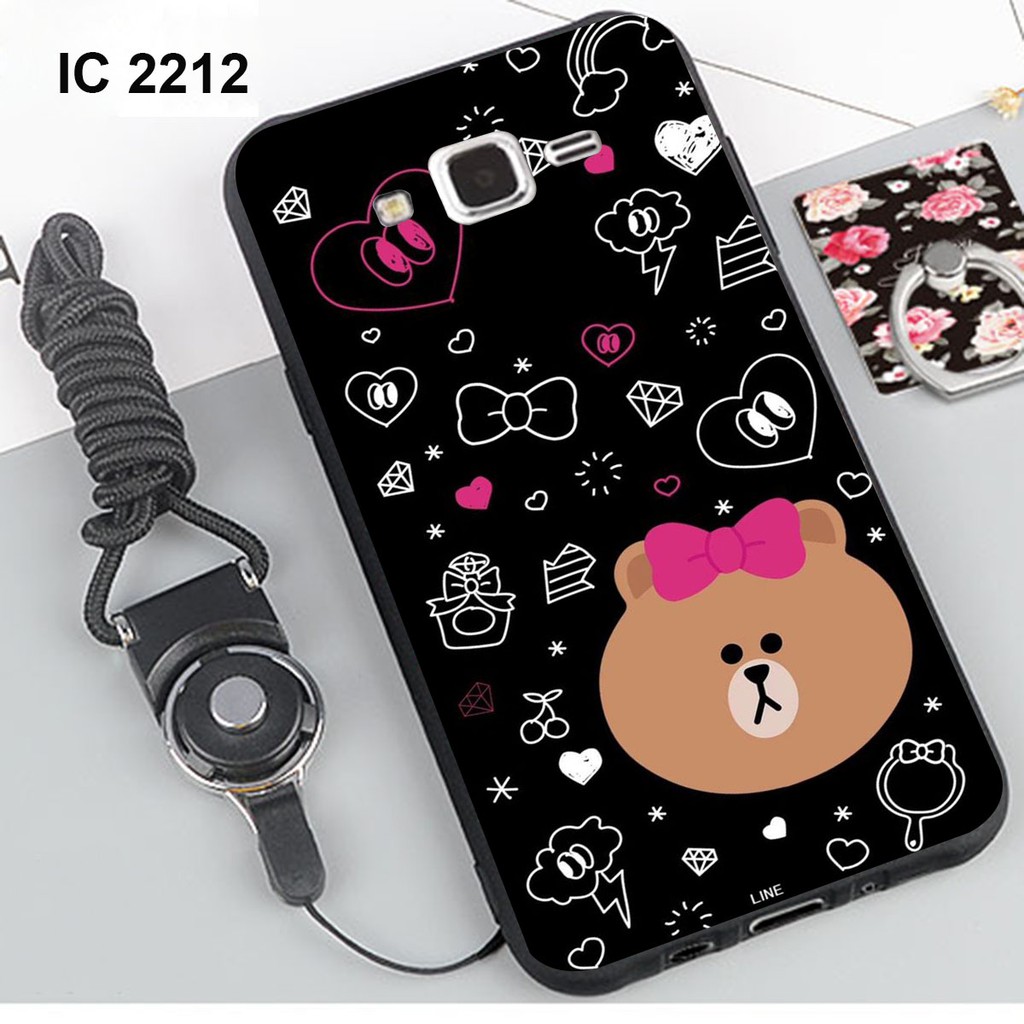 [ SAMSUNG ] Ốp lưng điện thoại SamSung J7 2015  - in hình họa tiết hoa và mặt gấu nơ hồng và trái tim đẹp