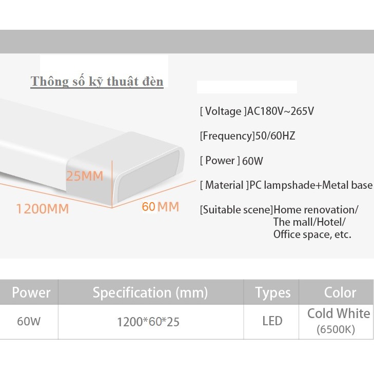 Đèn Led tuýp 1,2m 60W đầu vuông chính hãng - Tiết kiệm điện