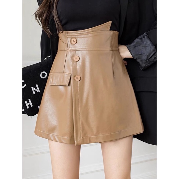 Quần Váy Da Nữ Lưng Cao 2 Túi Thời Trang Tep fashion - QVD001