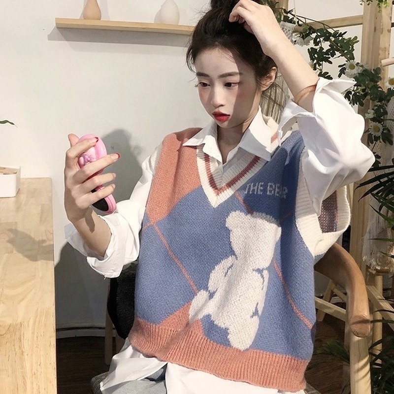 Áo dệt kim không tay cổ chữ V phong cách Hàn Quốc thời trang thu đông cho nữ 210925 | WebRaoVat - webraovat.net.vn