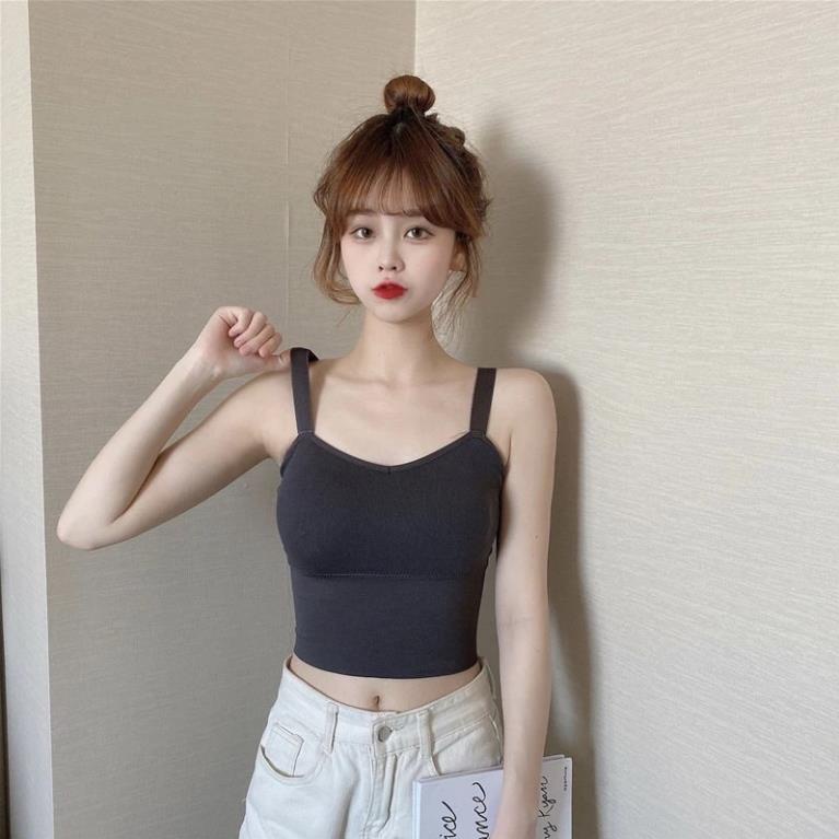 ❤️ Áo lót nữ ❤️ Áo Bra Nữ 2 Dây Gân Tăm Dáng Dài Có Mút Nâng Ngực Dây Bản To Điều Chỉnh 828 ❤️