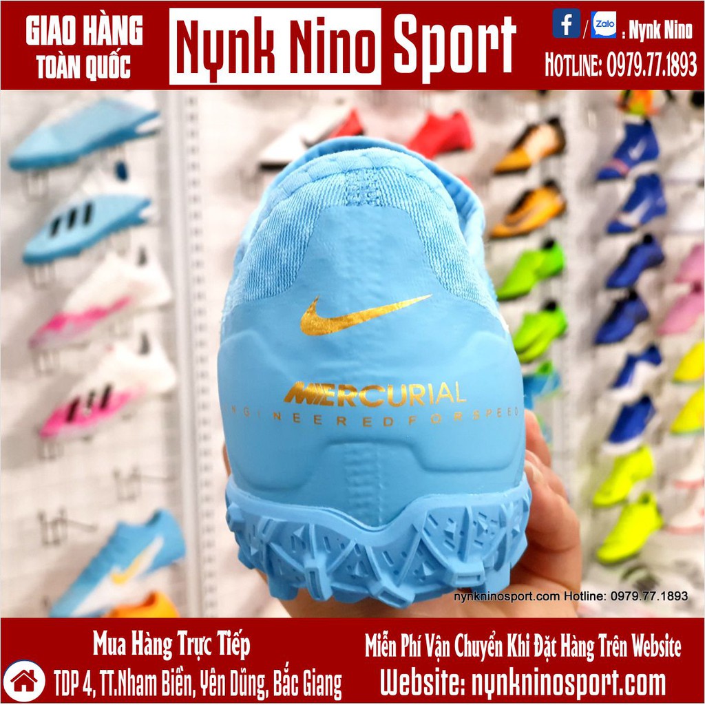 Giày Bóng Đá Mercurial Vapor 13 Pro Xanh Biển Trắng Vạch Vàng HQ TF