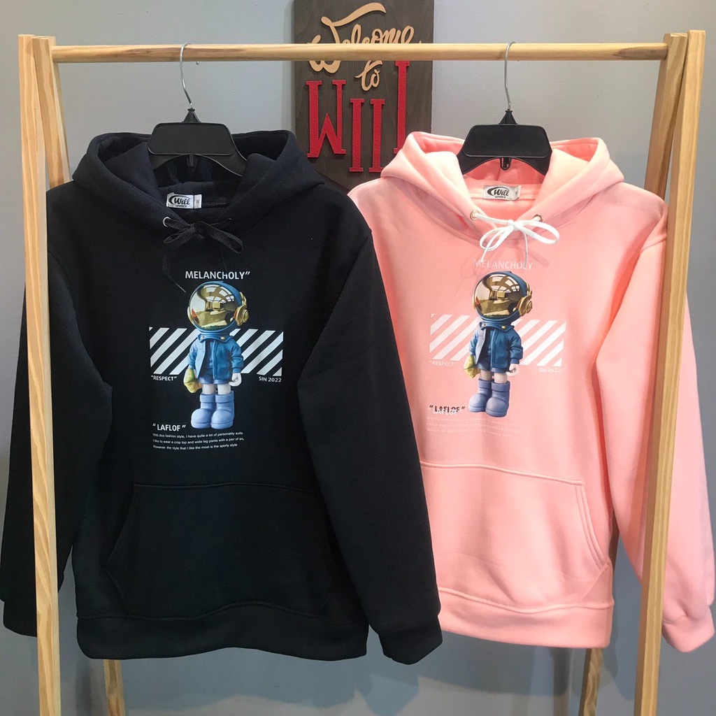 ÁO HOODIE MELANCHOLY ĐEN/HỒNG ảnh thật