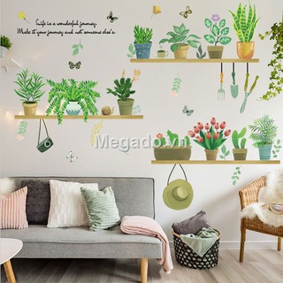 Decal chậu cây xanh dán tường A142