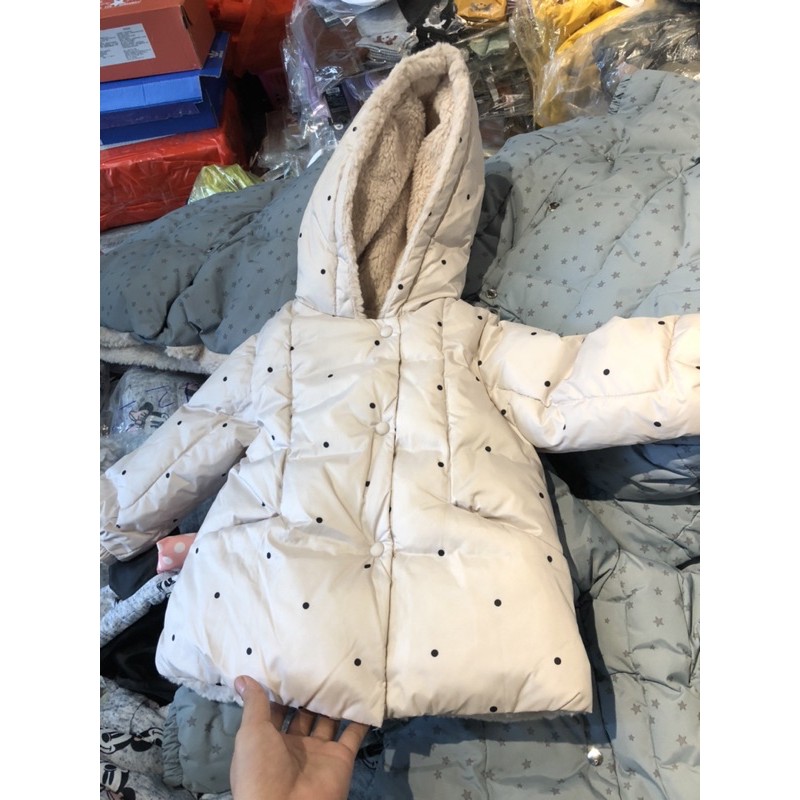 Áo phao z.a-r.a chấm bi lót lông