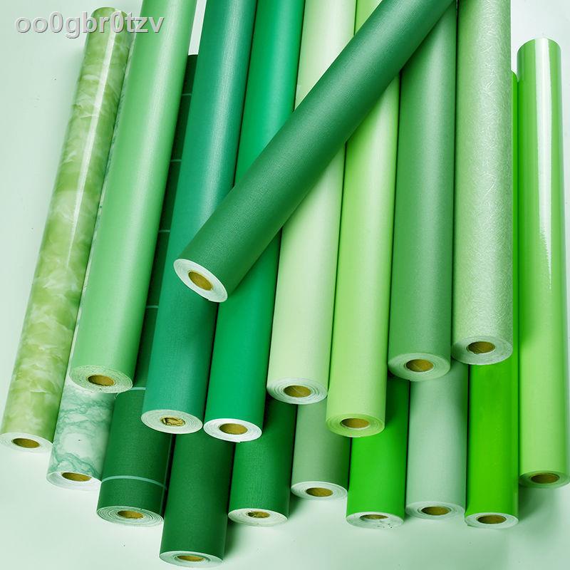 ❡❍Giấy dán tường tự dính màu rắn màu xanh lá cây đậm màu xanh lá cây nhạt màu xanh lá cây nhạt dán tường phòng ngủ ấm áp