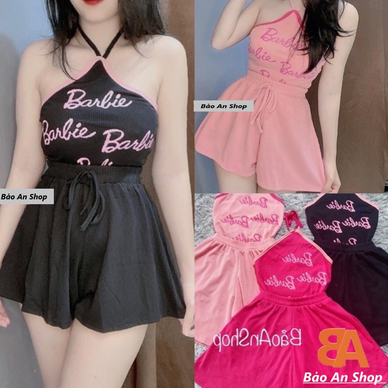 Sét bộ nữ quần đùi bèo lưng thun phối áo dây bèo croptop chất vải Borip