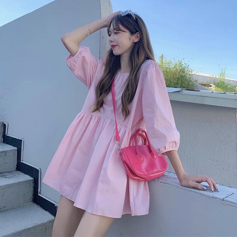 Áo babydoll hồng trùm mông