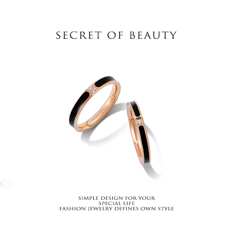 Nhẫn cưới bằng thép titan chống gỉ đính kim cương giả màu vàng hồng thời trang cho cặp đôi