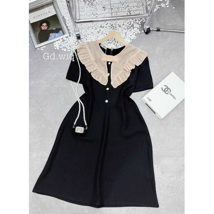 Đầm công chúa midi dáng dài đi chơi phong cách quý phái với thiết kế tay ngắn cổ tròn phối vành cánh tiên, chất vải kate