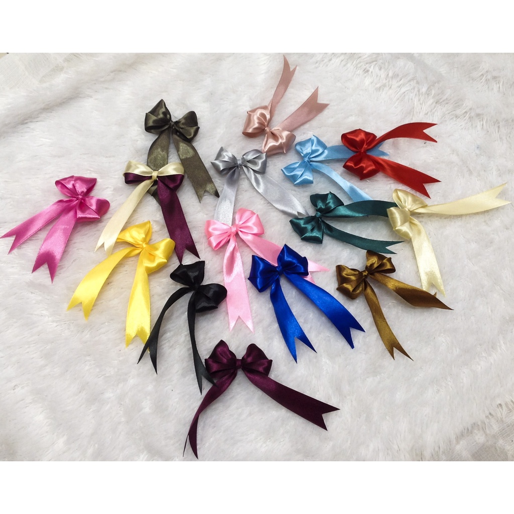 Set 6 nơ ruy băng cánh đôi bản 2cm nhiều màu trang trí gói quà làm đồ thủ công handmade