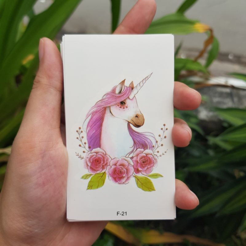 Hình xăm thần mã viễn cổ sắc hồng f21. Xăm dán tatoo mini tạm thời, size &lt;10x6cm