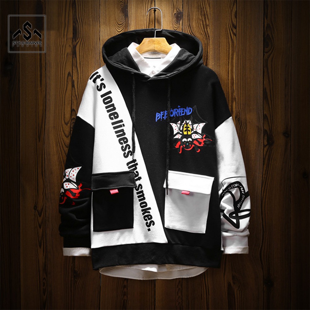 Bộ đồ nam chất thun da cá STYLE MARVEN áo Hoodie túi hộp BF.BORFEND mix quần Jogger dây phối chữ năng động SET 9000088