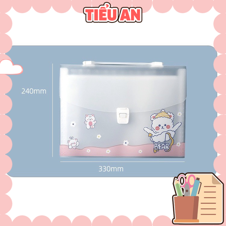 [13 ngăn] 01 Cặp Hồ Sơ Trong Suốt Nhiều Họa Tiết Nút Cài Cao Cấp - Loại lớn hơn A4 - Chứa 300 tờ