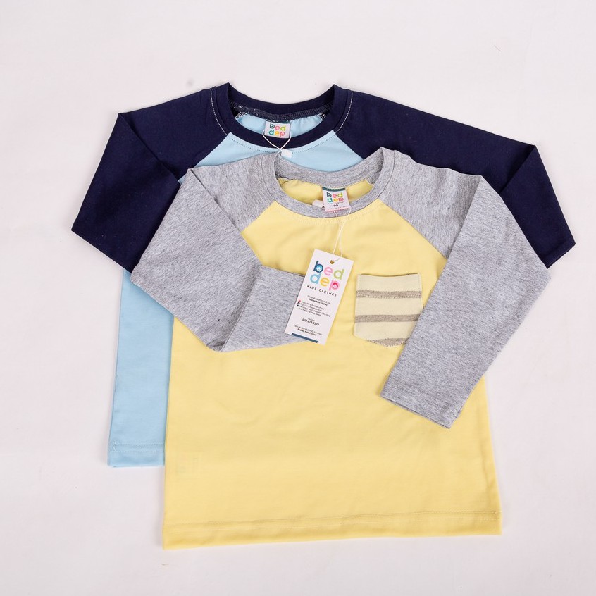 Áo thun bé trai từ 1 đến 8 tuổi dài tay chất cotton có túi thời trang cao cấp Beddep Kids Clothes BA07