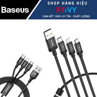 Cáp đa năng 3 trong 1 type-c, micro, lightning bọc dù baseus, hỗ trợ sạc nhanh - chính hãng phân phối